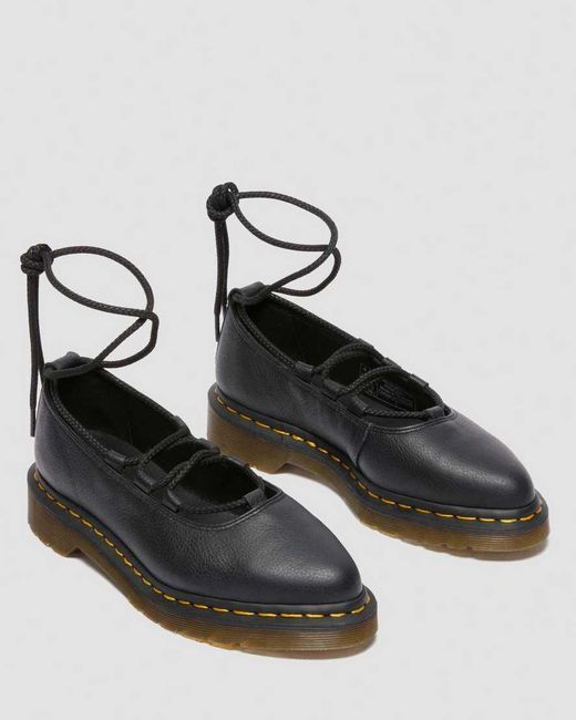 Dr. Martens Black Elphie Ii Virginia Leather Ballet Flats Shoes