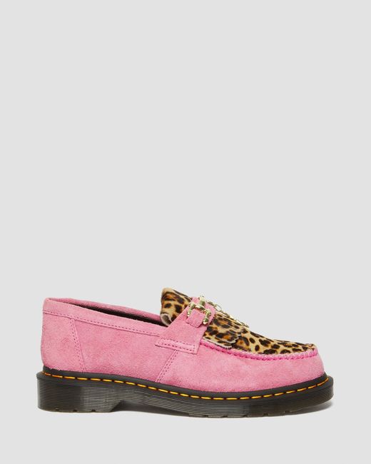 Dr. Martens Pink Adrian Hair-on Leopard Snaffle Loafers