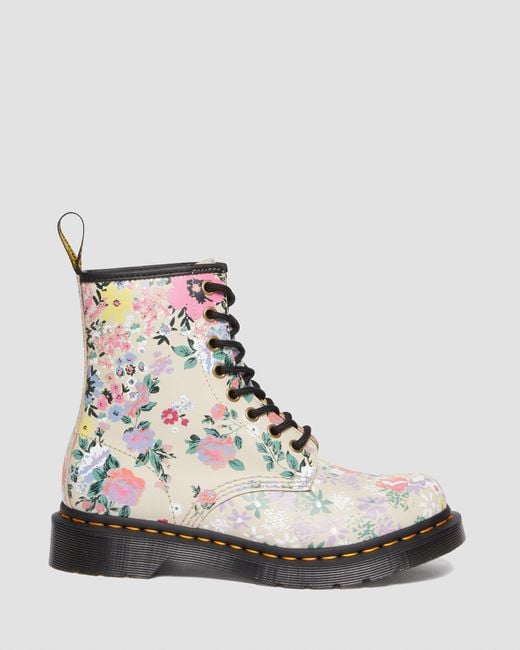 Dr. Martens White 1460 Floral Mash Up Leather Lace Up Boots