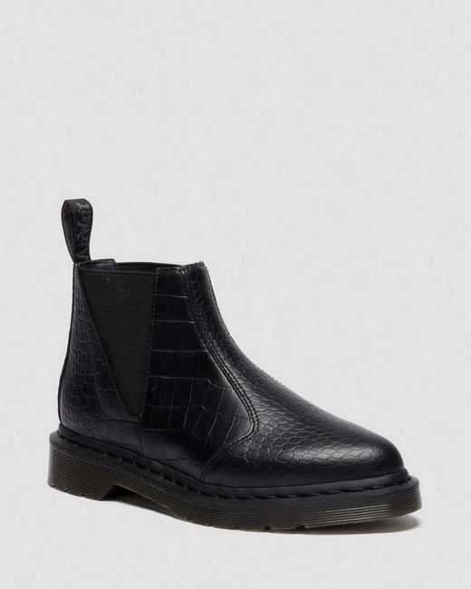 Dr. Martens Black Bianca Ii Tapered Croc Emboss Leather Lo Boots
