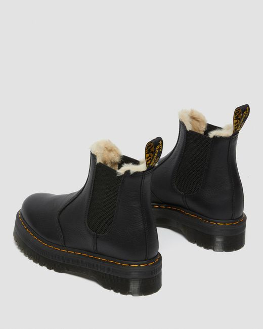 Dr. Martens 2976 Quad Imitatiebont Gevoerde Platform Chelsea Laarzen Leer Schoenen in het Black