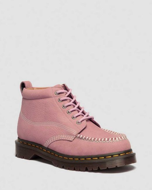 Dr. Martens Pink Lowell Chukka Nubuck Moc Toe Ankle Boots for men