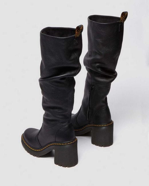 Dr. Martens Black Kasey Virginia Leather Knee High Heeled Boots