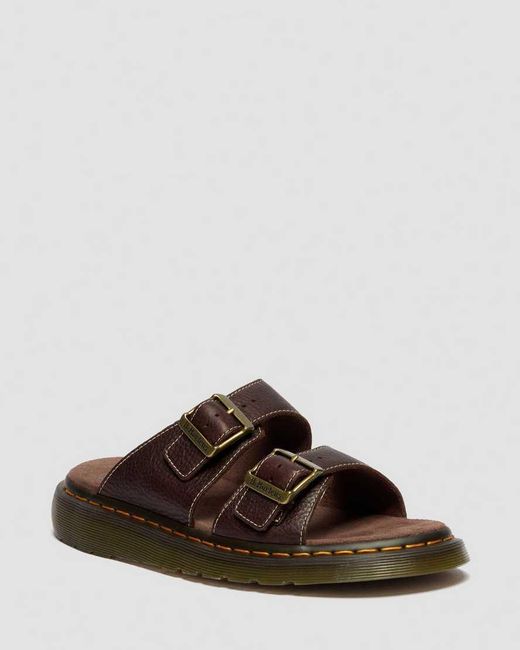 Dr. Martens Brown Josef Slides Grizzly Leather Sandals for men