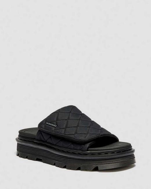 Dr. Martens Black Zebzag Quilted Canvas Platform Slides