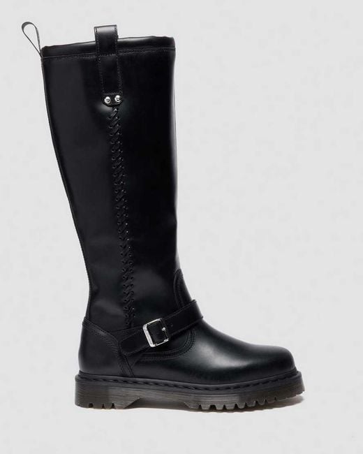 Dr. Martens Black Anistone Knee High Orleans Leather Biker Boots