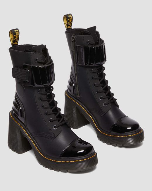 Dr. Martens Black Gaya 10-eye Alternative Leather Heeled Boots