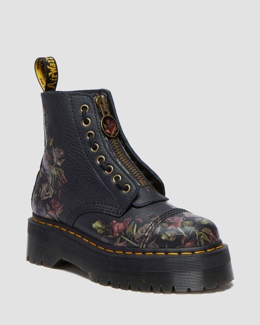 Botas sinclair decayed roses de piel tumbled nappa Dr. Martens de color Black