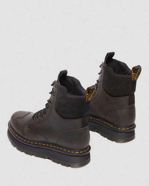 Dr. Martens Black Zebzag 8 Ties Burnish Waxy Lace Up Boots