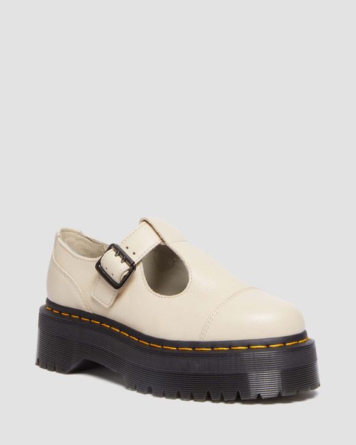 Dr. Martens White Bethan Pisa Leather Platform Mary Jane Shoes Taupe