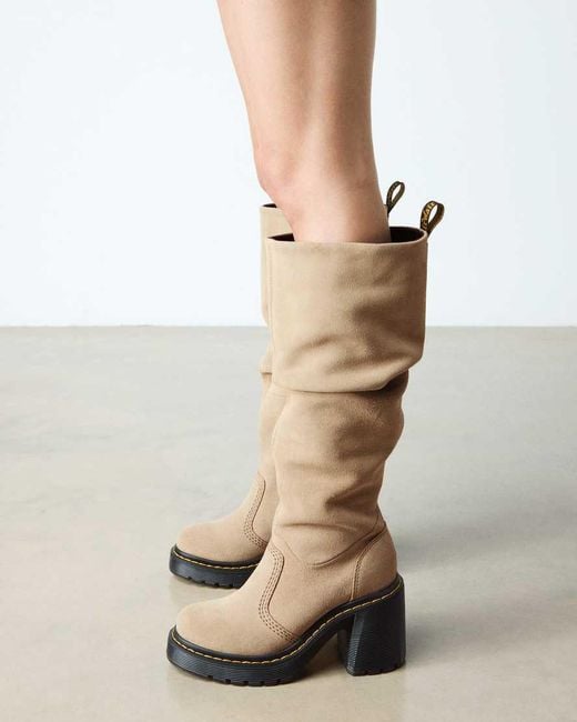 Dr. Martens White Kasey Suede Knee High Heeled Boots
