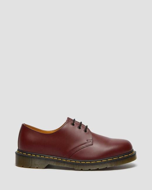 Dr. Martens Red 1461 Yellow Stitch Leather Oxford Shoes for men