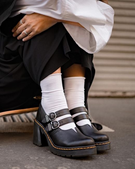 Dr. Martens Eviee Sendal Leather Heels in Black | Lyst