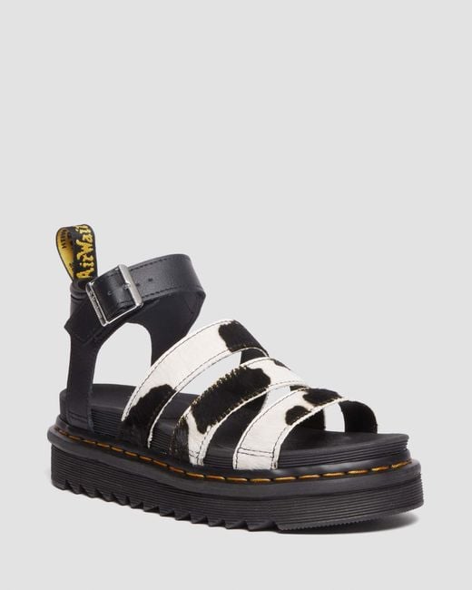 Dr. Martens Black Leather Blaire Hair-on Cow Print Sandals