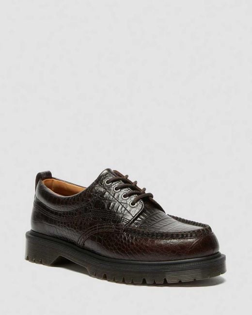 Dr. Martens Black Lowell Crocodile Analine Leather Moc Toe Shoes for men