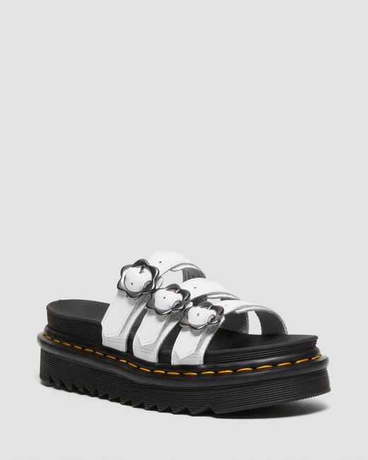 Dr. Martens Leather Blaire Flower Buckle Slides in White | Lyst UK