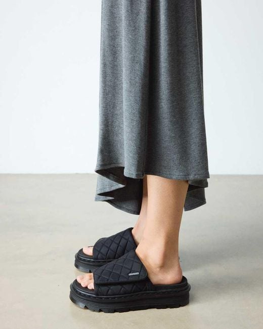 Dr. Martens Black Zebzag Quilted Canvas Platform Slides