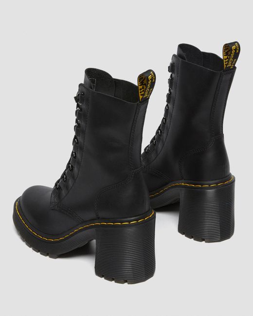Dr. Martens Black Chesney Leather Flared Heel Lace Up Boots