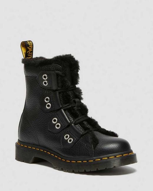 Dr. Martens Black 1460 Faux Fur Lined Leather Lace Up Boots