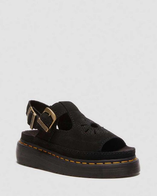 Dr. Martens Black Dunnet Flower Buttersoft Leather Sandals