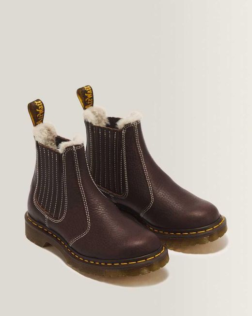 Dr. Martens Brown 2976 Leonore Ii Faux Fur Lined Grizzly Leather Chelsea Boots