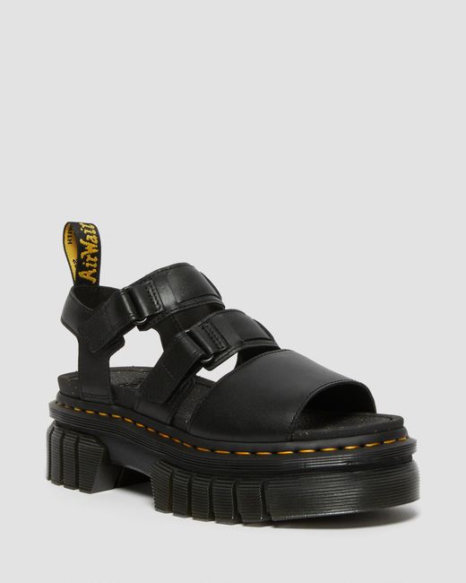 Dr. Martens Ricki Nappa Lux Leather 3-strap Platform Sandals in Black | Lyst