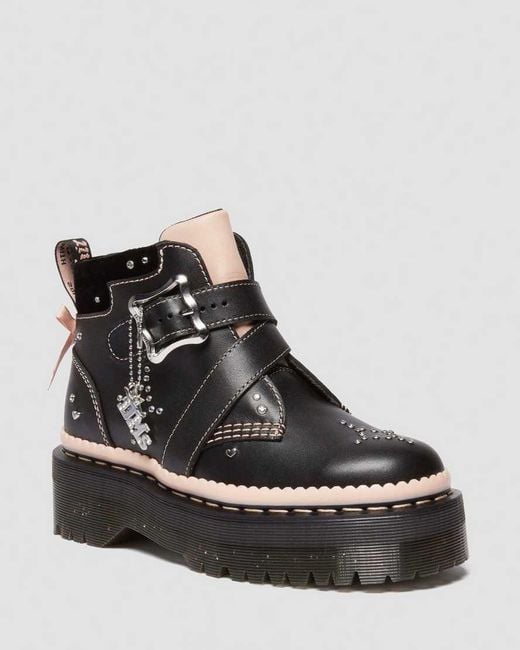 Dr. Martens Black Caitie Leather Buckle Platform Boots