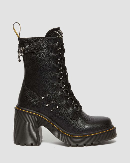 Dr. Martens Black Chesney Piercing Leather Flared Heel Lace Up Boots