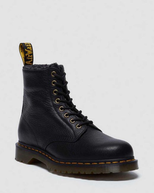 Dr. Martens Black 1460 Faux Fur Lined Grizzly Leather Lace Up Boots