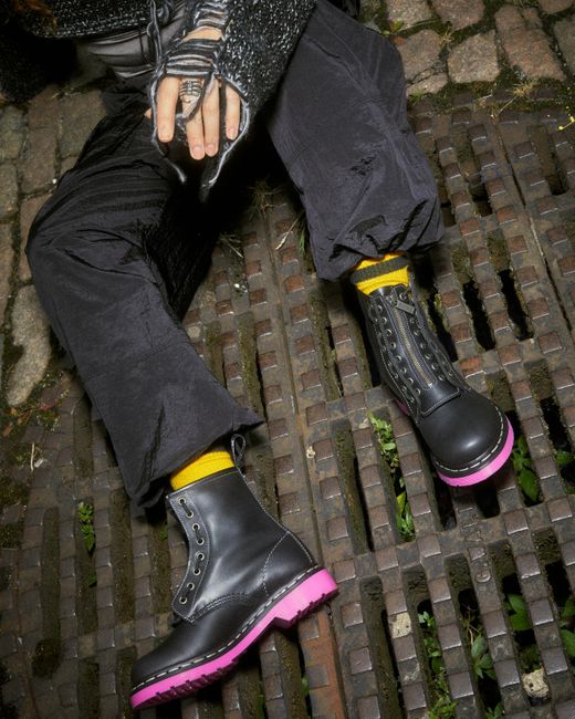 Dr. Martens 1460 Pink Sole Wanama Leather Jungle Zip Boots in Black | Lyst