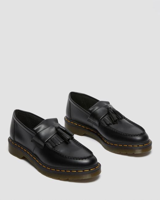 Dr. Martens Black Adrian Yellow Stitch Smooth Leather Tassel Loafers for men