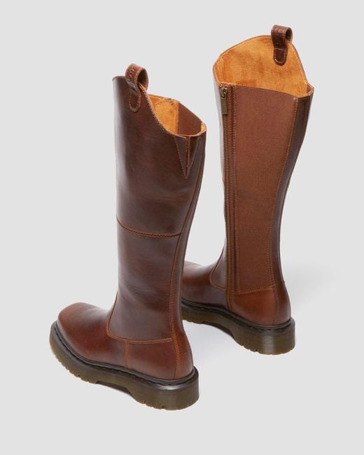 Dr. Martens Amaayah Knee High Leather Riding Boots in Brown Lyst