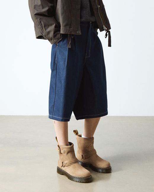 Martens Women's Natural Anistone Harness Suede Biker Boots