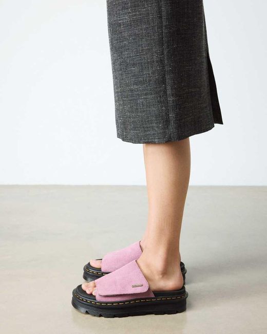 Dr. Martens Pink Zebzag Suede Platform Slides