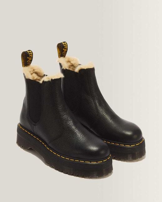 Dr. Martens Black Soft Leather 2976 Quad Fur Lined Platform Chelsea Boots