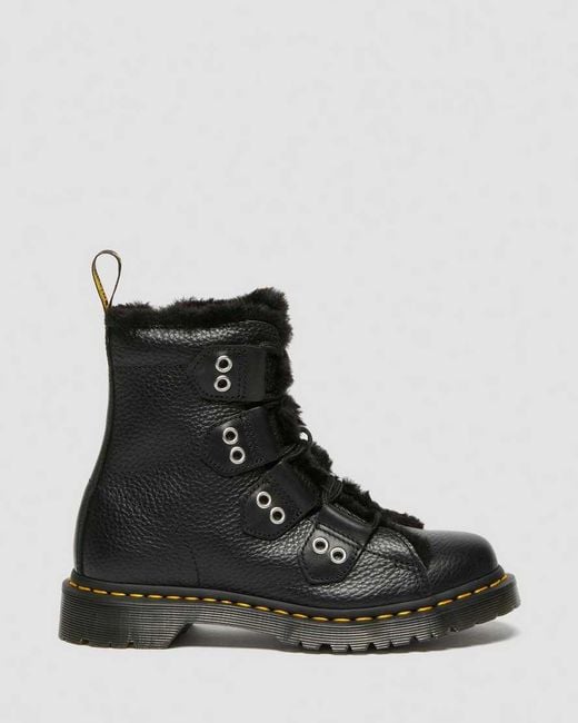 Dr. Martens Black 1460 Faux Fur Lined Leather Lace Up Boots