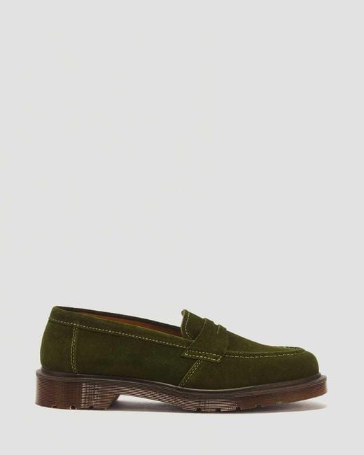 Dr. Martens Green Delapre Penny Repello Calf Suede Loafers for men