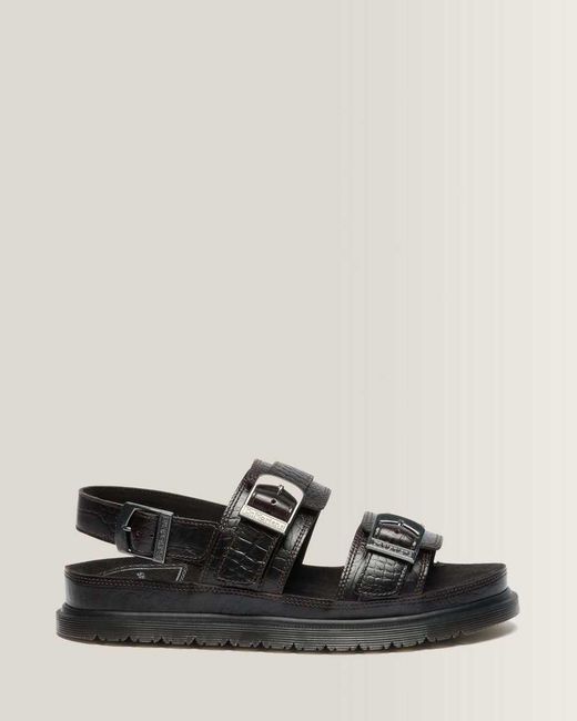 Dr. Martens Black San Two Strap Croc Embossed Leather Sandals for men