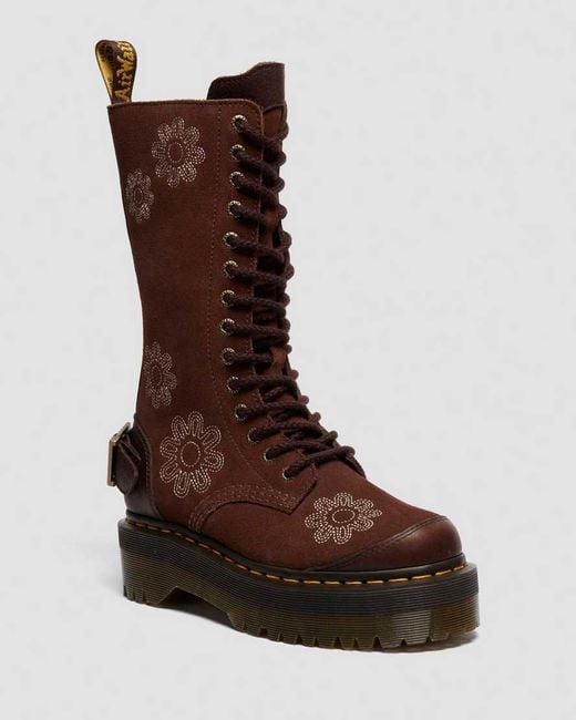 Dr. Martens Brown 1B99 Dunnet Flower Suede Platform Boots