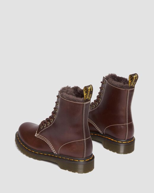 Dr. Martens Brown 1460 Serena Faux Fur Lined Leather Lace Up Boots