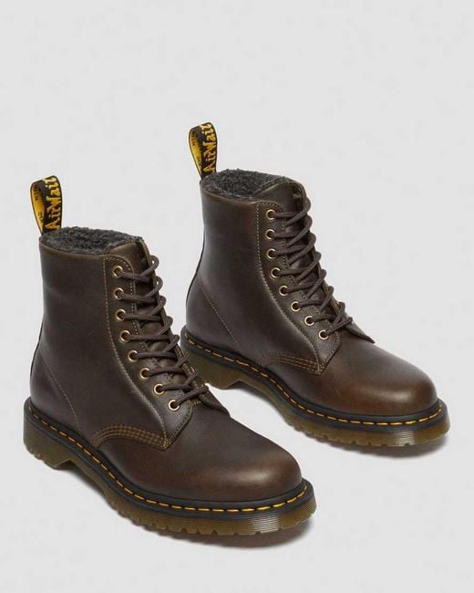 Dr. Martens Brown 1460 Faux Fur Lined Grizzly Leather Lace Up Boots