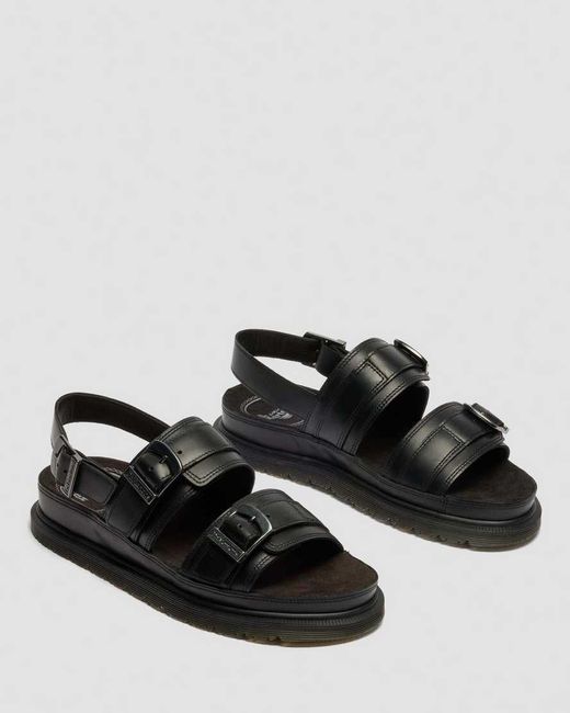 Dr. Martens Black San Two Strap Leather Sandals for men