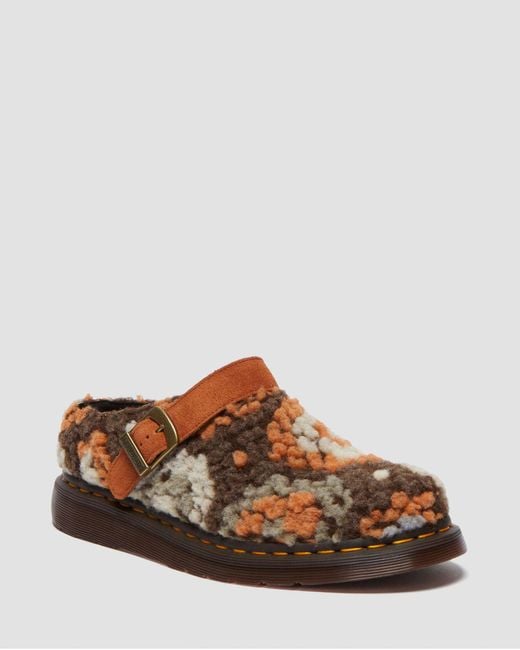 Dr. Martens Brown Isham Crochet Wool Suede Mules
