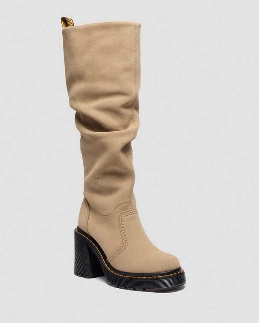 Dr. Martens White Kasey Suede Knee High Heeled Boots