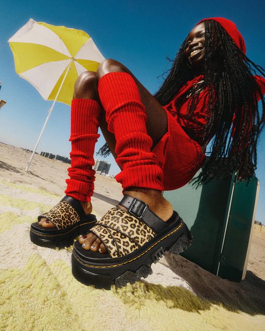 Dr. Martens Black Mattison Leopard Slide Sandals