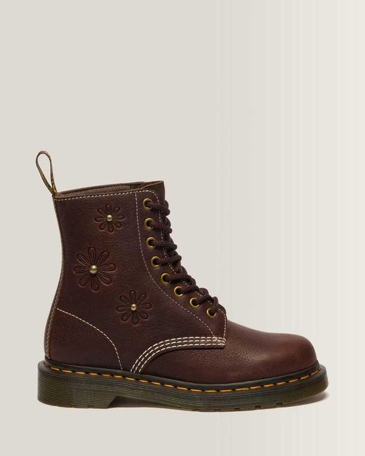 Dr. Martens Brown 1460 Pascal Flower Grizzly Leather Boots