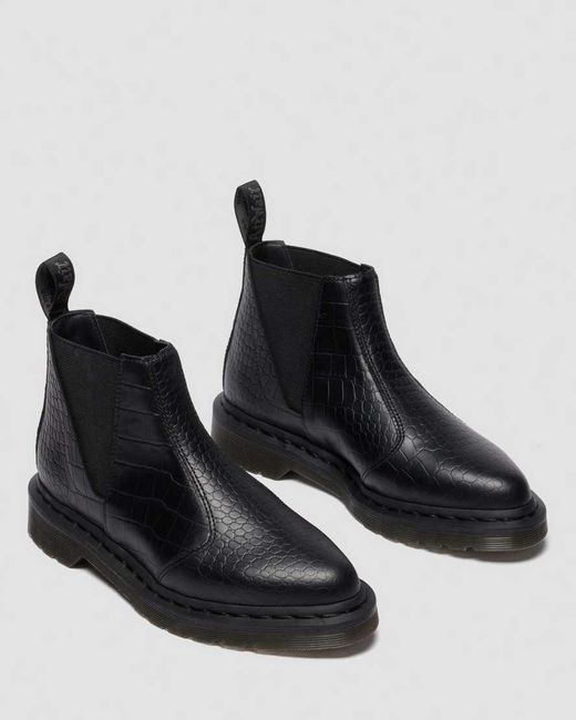 Dr. Martens Black Bianca Ii Tapered Croc Emboss Leather Lo Boots
