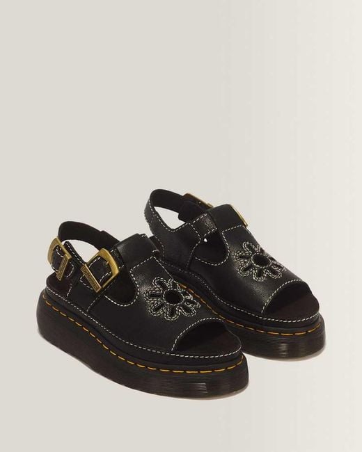 Dr. Martens Black Dunnet Flower Full Grain Leather Sandals