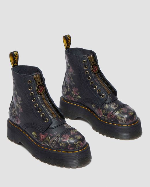 Botas sinclair decayed roses de piel tumbled nappa Dr. Martens de color Black