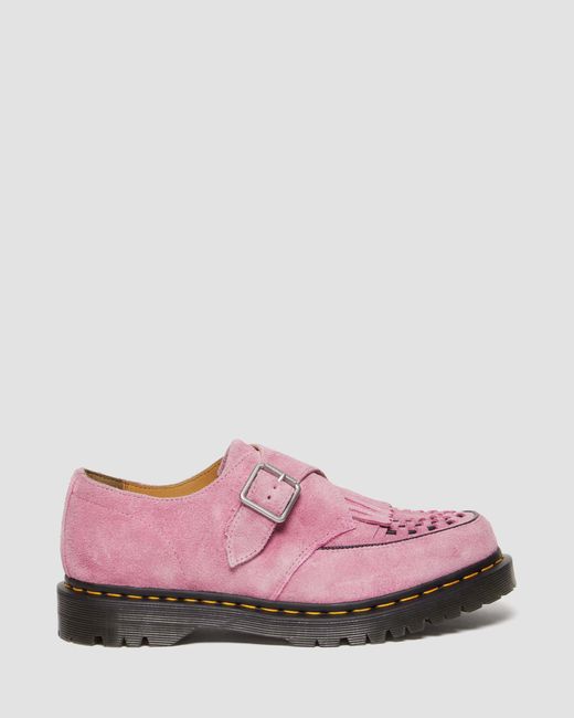 Dr. Martens Pink Ramsey Suede Kiltie Buckle Creepers Shoes for men